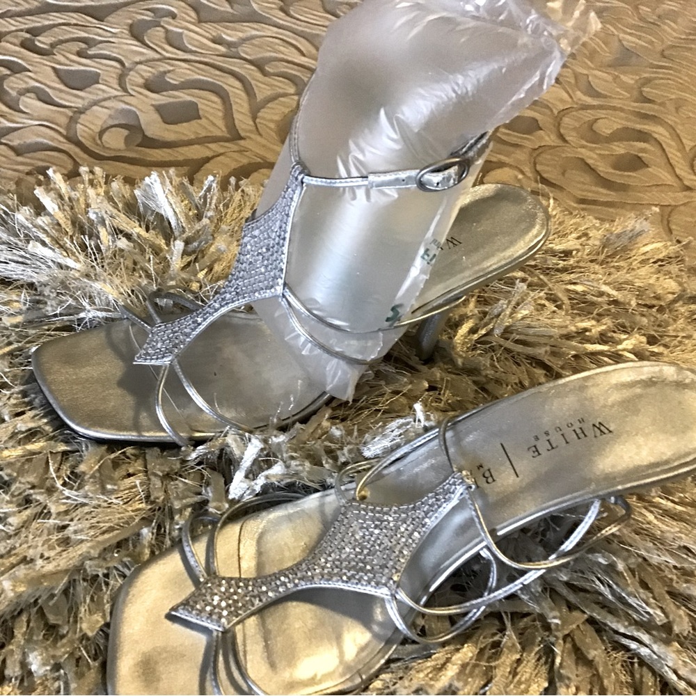 White House Black Market Silver Dress Sandal, Size 7